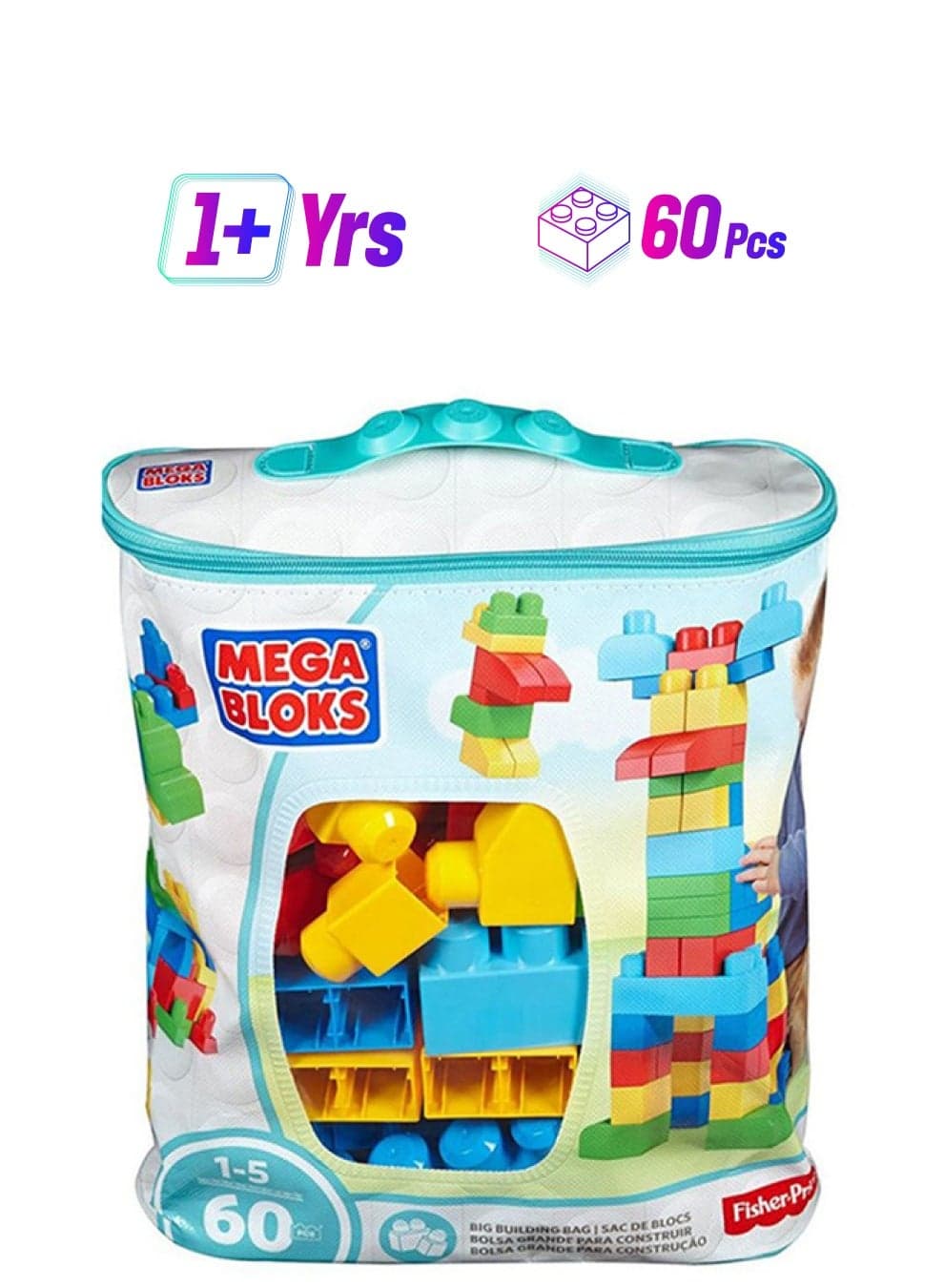 DCH55 60-Piece First Builders Classic Building Bag In Vibrant Colors Durable And Sturdy 60 1+ Years