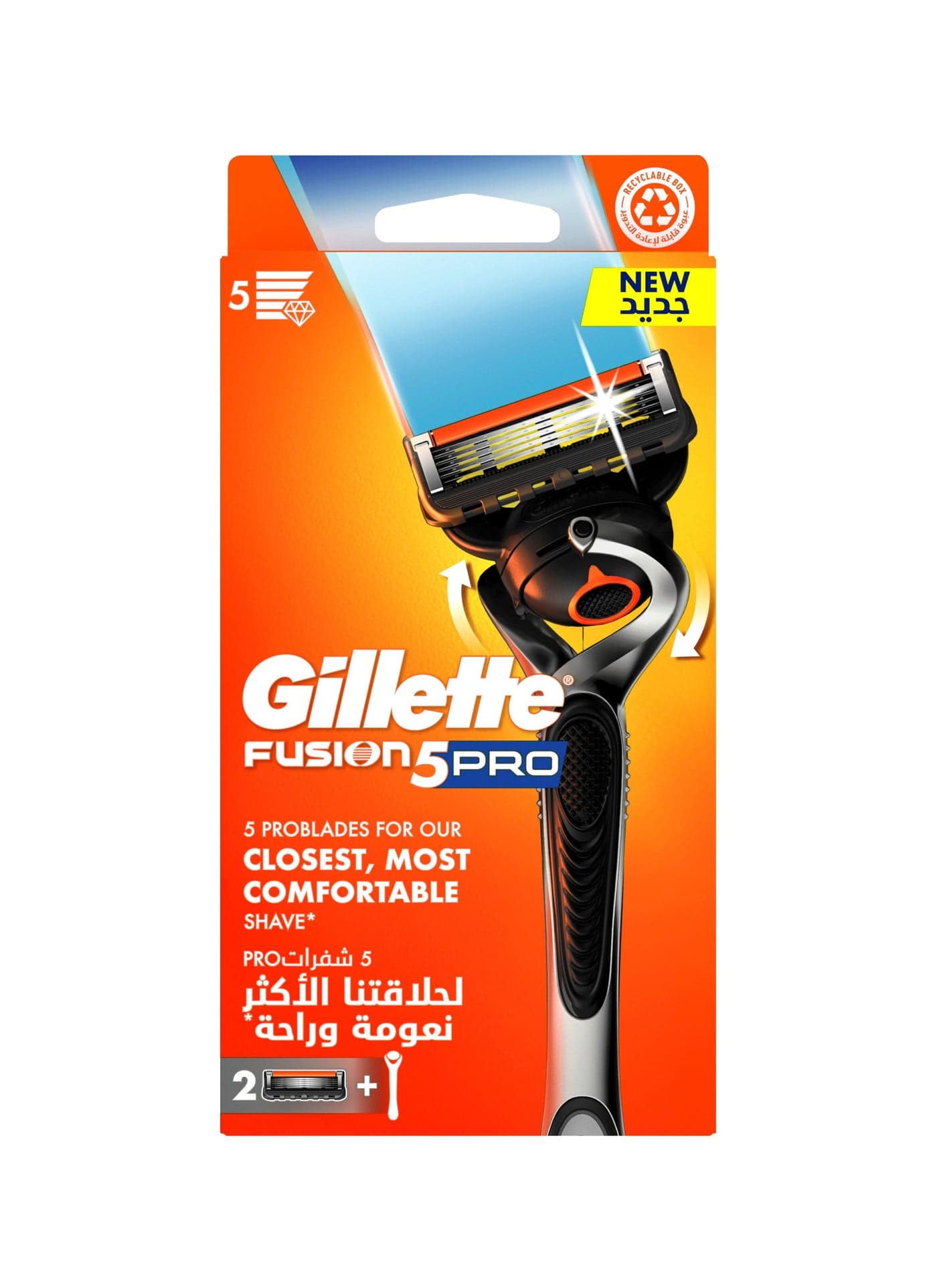 Fusion5 Pro Men's Refillable Razor: Handle + 2 Blade Refills