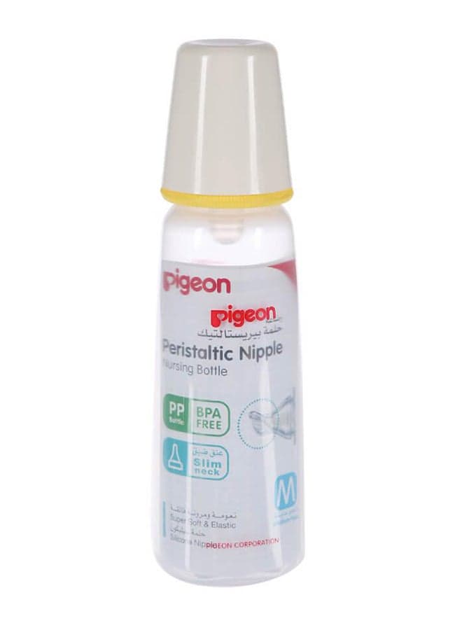 Slim Neck Plastic Bottle, White Cap, Ultra Soft Silicone Nipple, Anti Colic, BPA And BPS Free, Medium Flow, 4M+ 240ml - Assorted