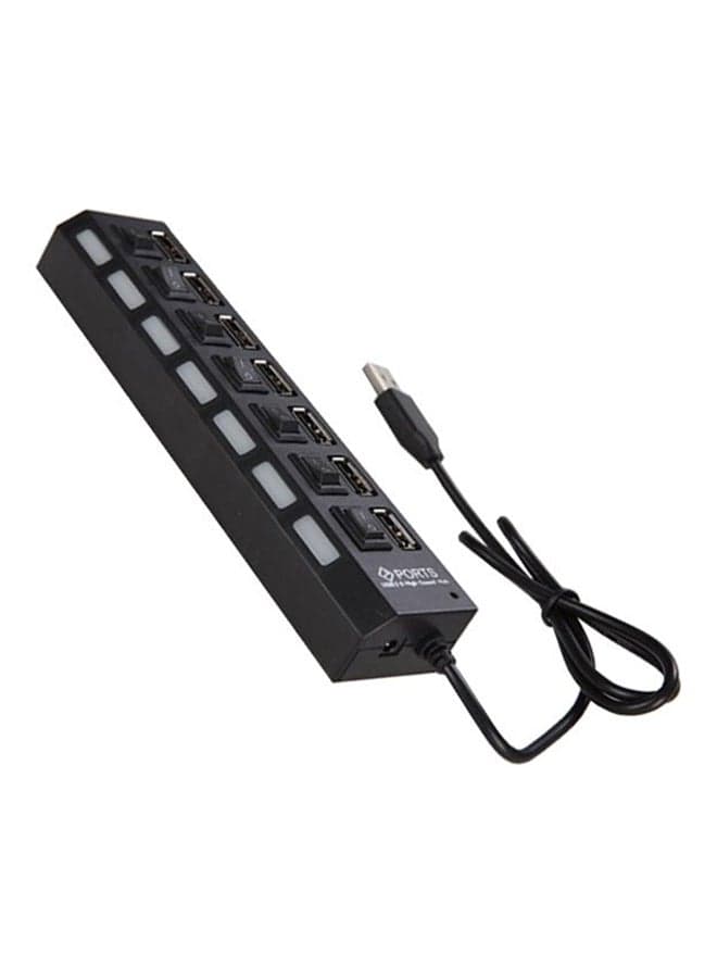 7-Port USB 2.0 Hub With Individual Power Switch And LED Indicator Black