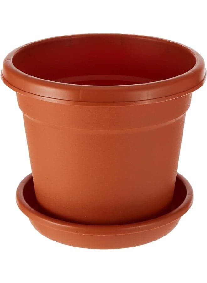 8" Plastic Round Flowerpot with Tray (Terracotta) Terracotta