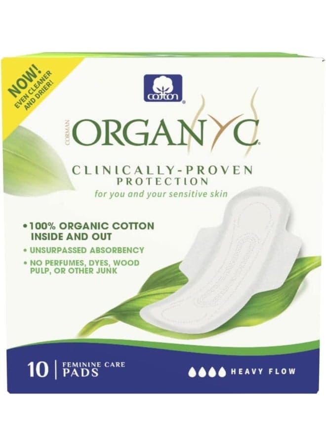 Organic Cotton Pads, Heavy Flow, 10 Pads White