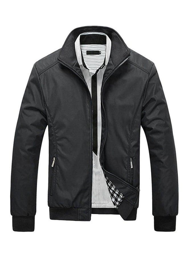 Zip Closure Slim Fit Jacket Black