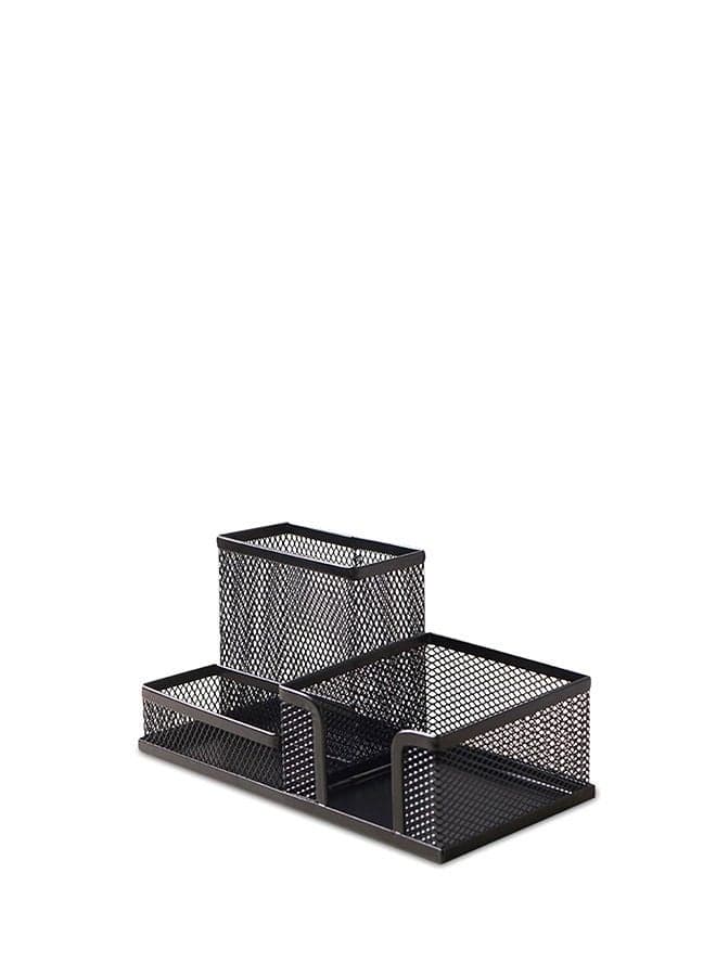 3-Compartment Metal Mesh Desk Organizer Black