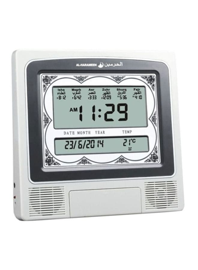 Digital Azan Table Alarm Clock Carbon Fibre Silver/Black 227x32x215mm