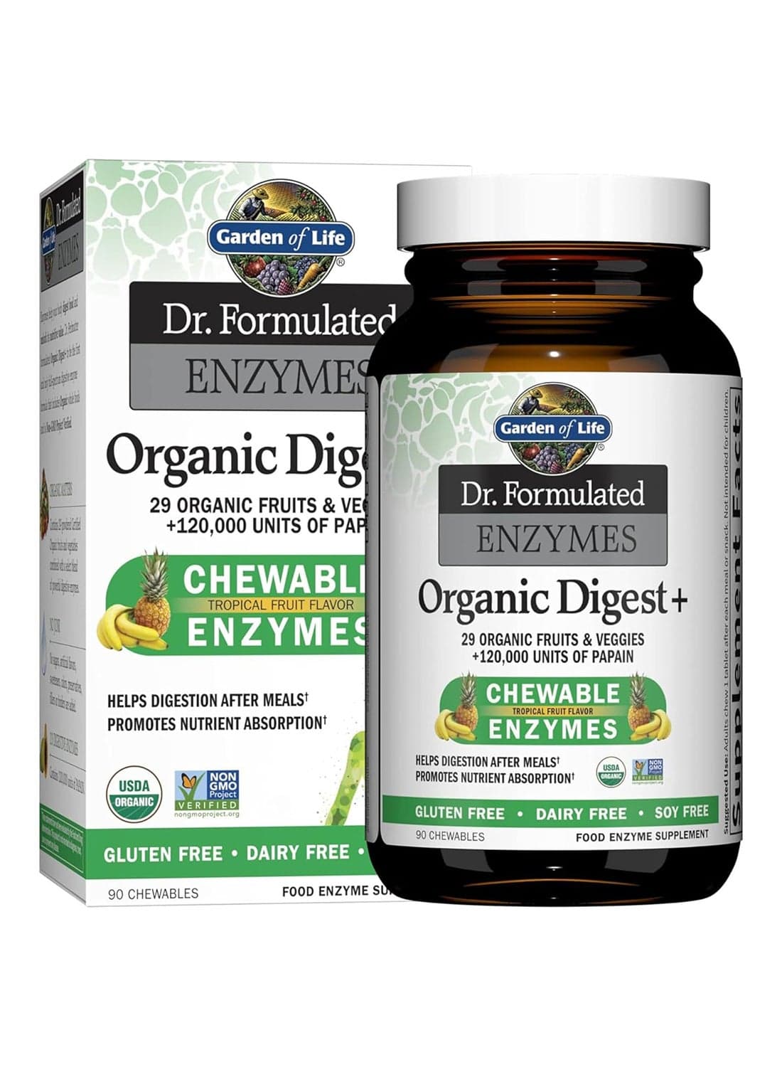 Enzymes Organic Digest + Tropical Fruit 90 Chewables Packaging May Vary