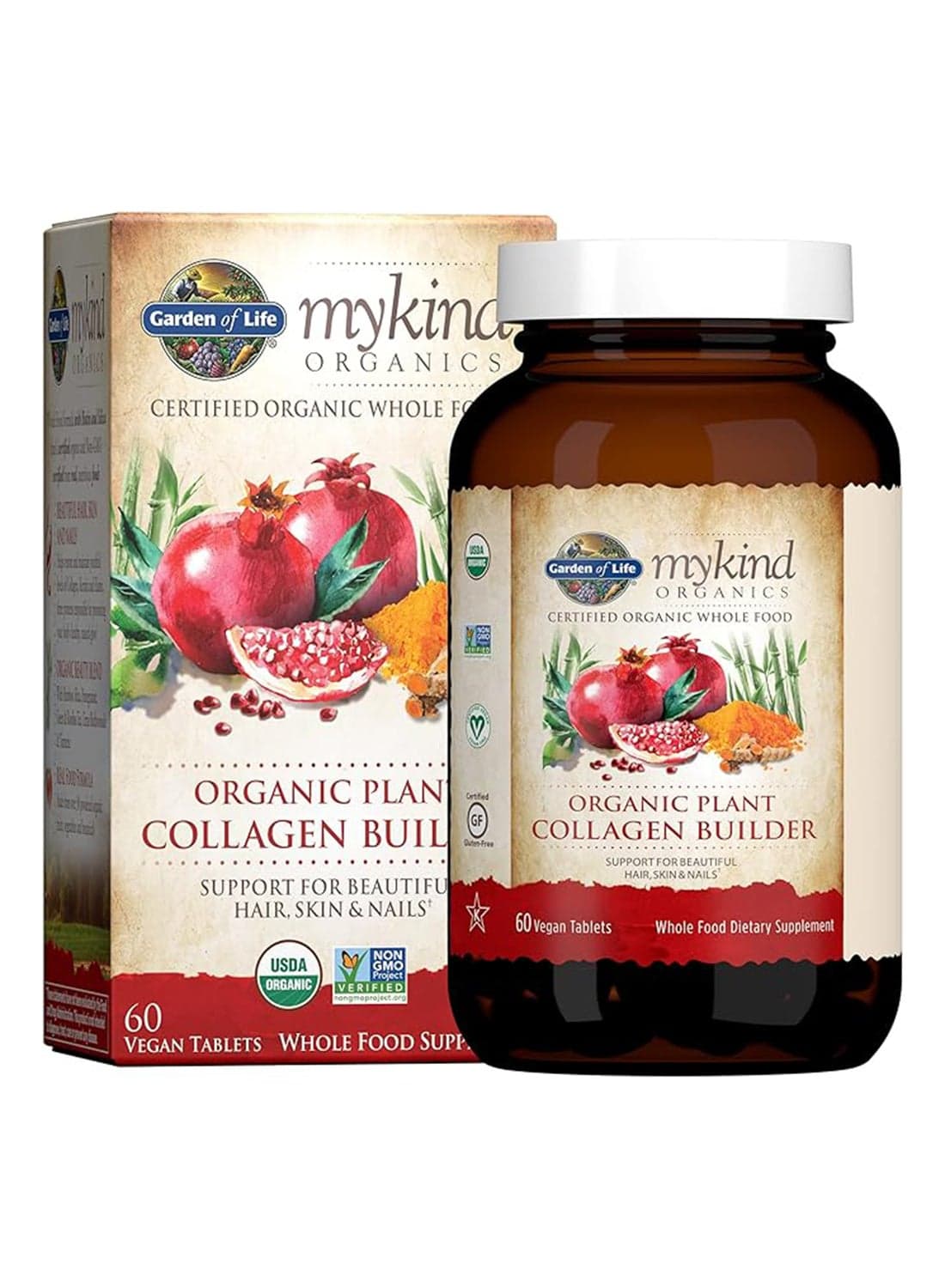 Organic Plant Collagen Builder Whole Food Supplement Support For Beautiful Hair, Skin And Nails 60 Vegan Tablets