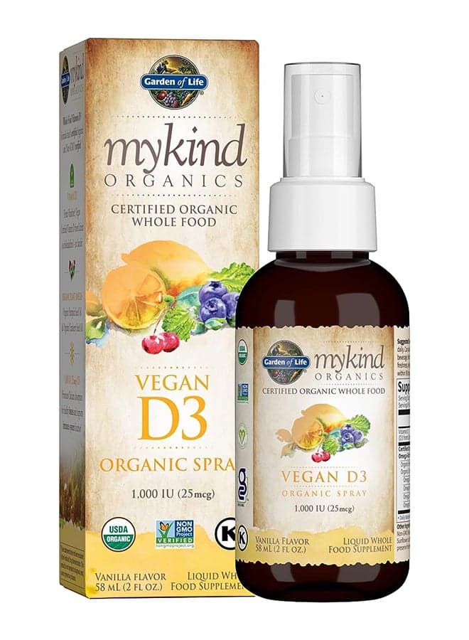 Mykind Organics Vegan D3 Organic Spray 25Mcg Vanilla Liquid Whole Food Supplement 58Ml