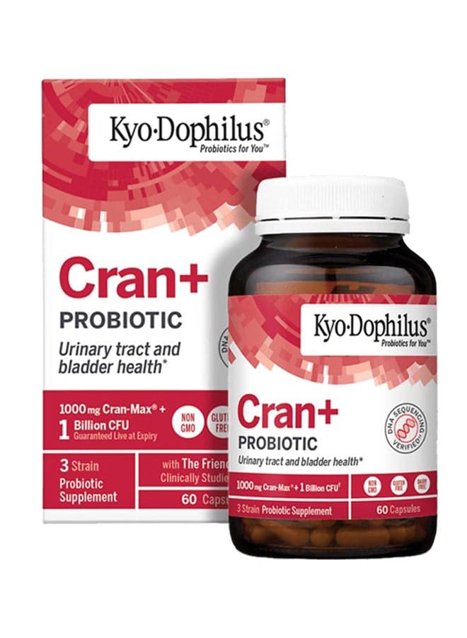 Cran+ Probiotic Urinary Tract And Bladder Health 3 Strain Probiotic Supplement 60 Capsules