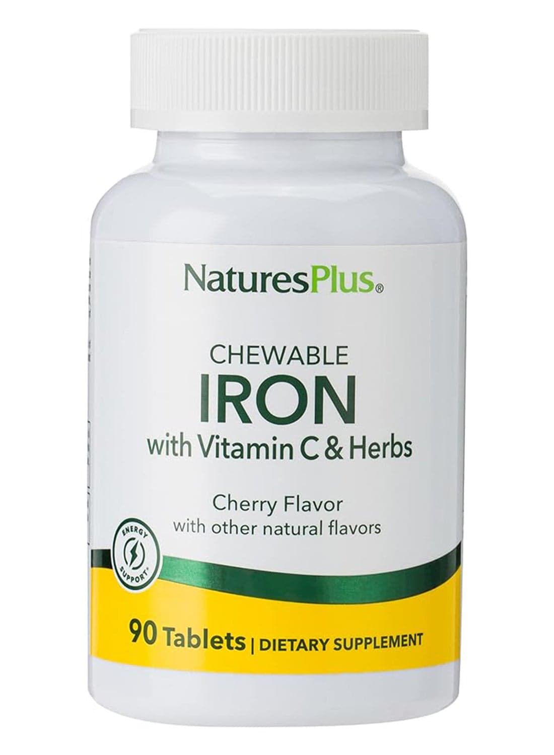 Chewable Iron With Vitamin C & Herbs Dietary Supplement Cherry Flavor Energy Support 90 Tablets