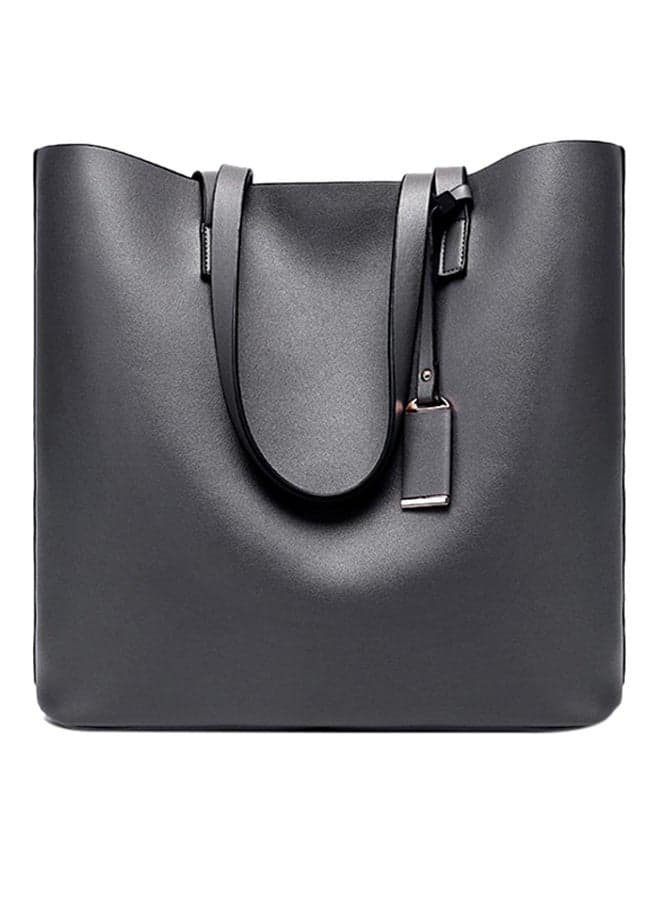 Faux Leather Tote Bag Black