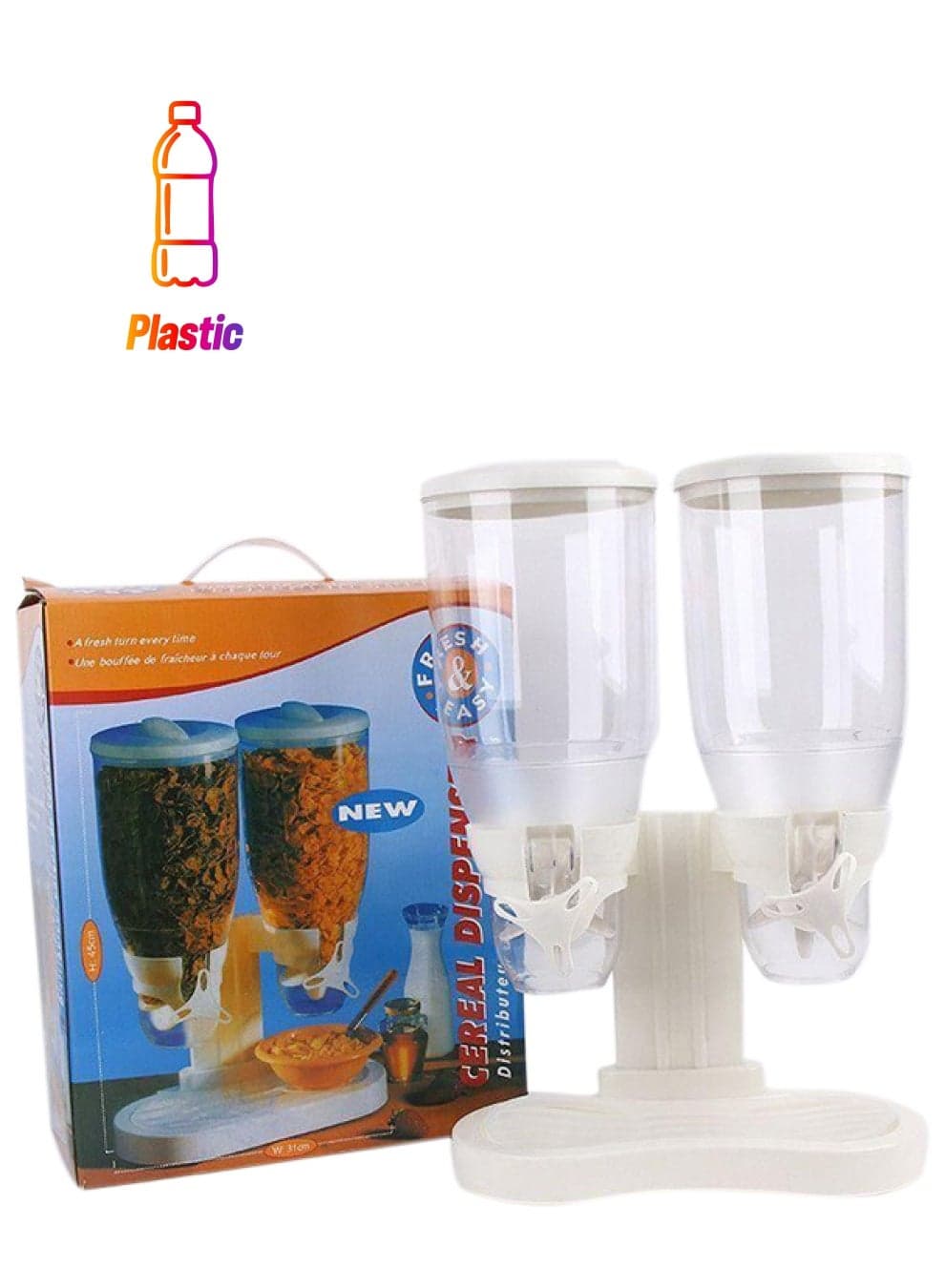 Double Container Cereal Dispenser With Sliding Tray White/Clear 6Liters