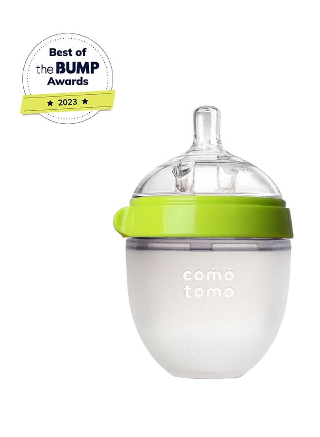 Comotomo Natural Feel Baby Feeding Bottle 150 ml (Green) | Soft Silicone Breast-Like Bottle | Anti-Colic Vent System | BPA-Free Wide Neck Design | 3 Months+