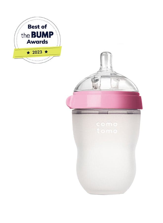 Comotomo Natural Feel Baby Feeding Bottle 250ML | Anti-Colic Soft Silicone Feeding Bottle | BPA Free Bottle for Babies | 6 Months+ | Pink