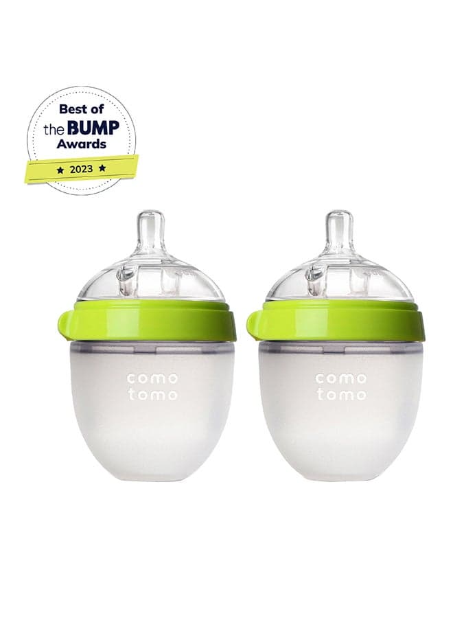 Comotomo Natural Feel Baby Feeding Bottle 150 ml (Green) | Pack of 2 | Soft Silicone Breast-Like Baby Bottles | BPA-Free Anti-Colic Design | 3 Months+