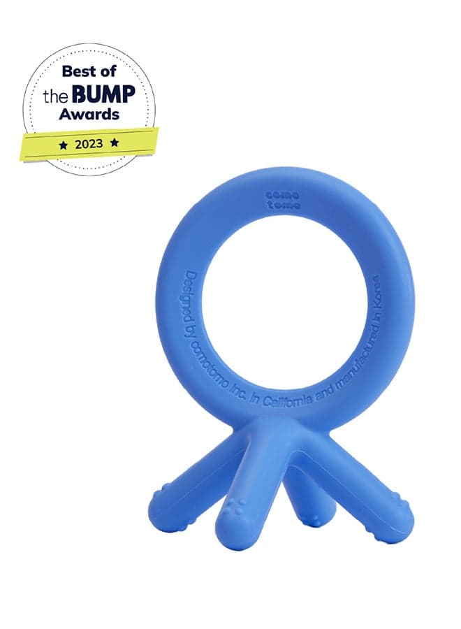 Comotomo Silicone Baby Teether – Blue | BPA-Free Soft Chewy Teething Toy for Babies 3 Months+ | Easy Grip & Safe Silicone Teether