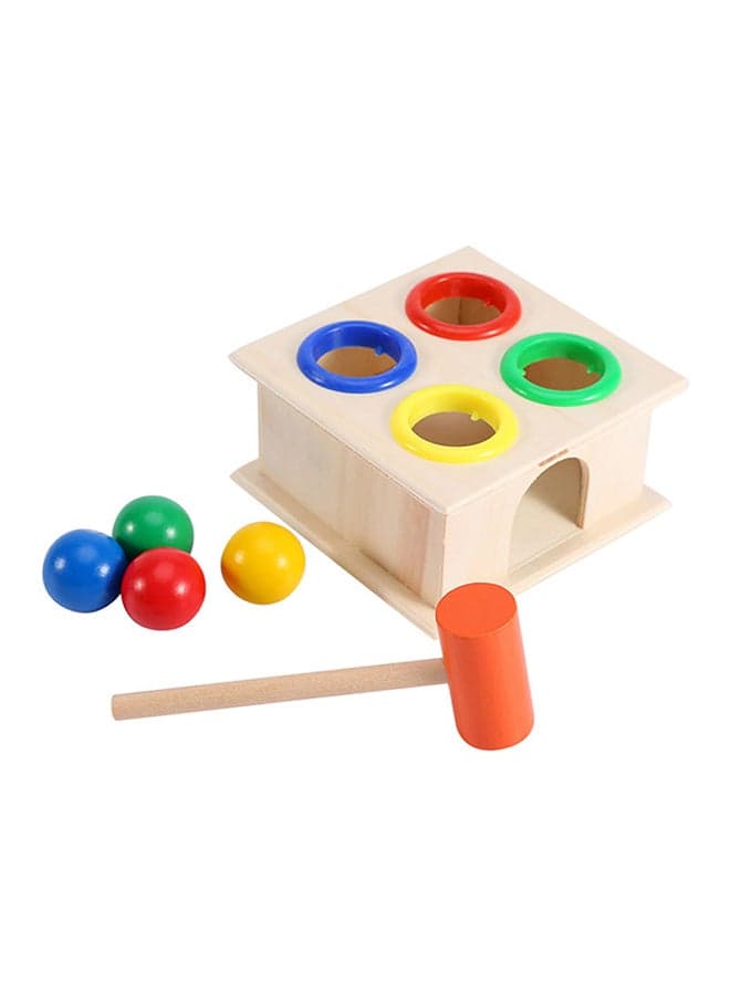 Classic Bright Colourful Grasping Handle Wooden Hammering Ball Game Box For Kids 10x10x10cm