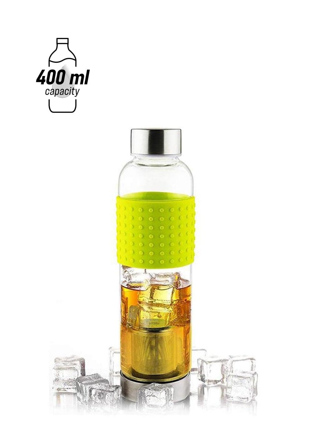 Ice Tea and Coffee Infuser Glass Water Bottle Green 8x8x20cm
