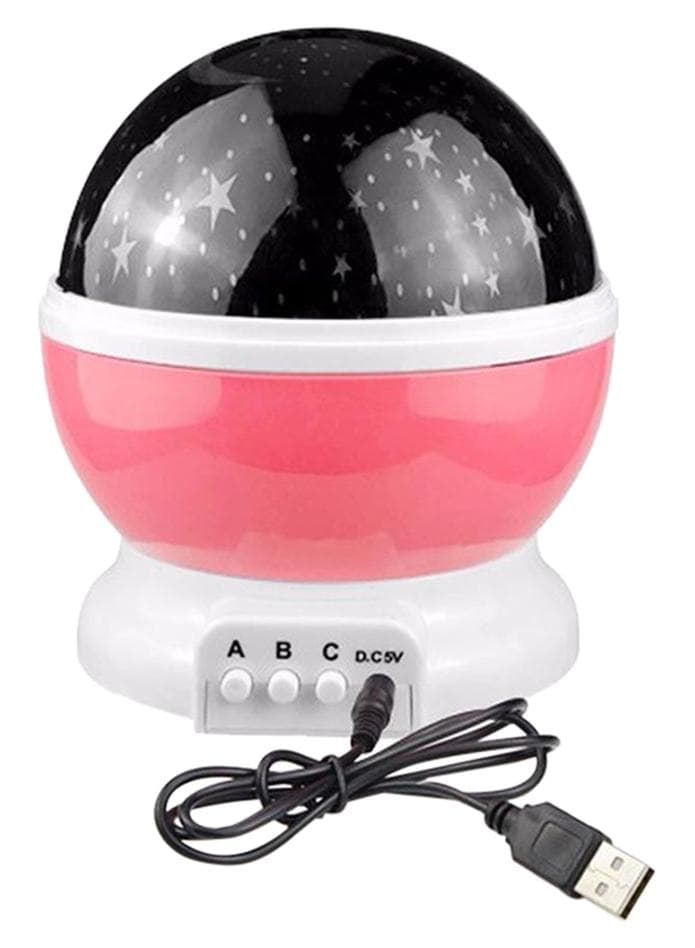 Star And Moon Rotating Projector Night Lamp Black/Pink/White 13x13x14.5cm