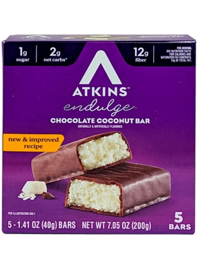 Endulge Chocolate Coconut Bar 5 Bars Each 1.41 Oz Packaging may vary