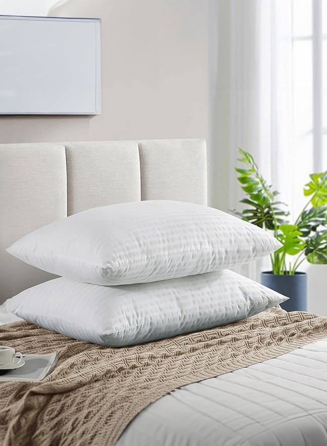 Set of 2-Pieces of Hotel Pillows, for Back, Neck, and Shoulder Support Soft Fluffy Stripe Hotel Pillows Microfiber White 75x50cm