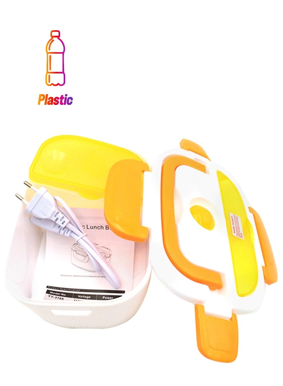 Multifunctional Electric Heating Lunch Box With Spoon Orange/White