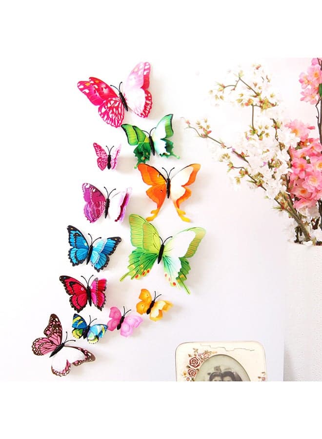 12-Piece 3D Butterfly Decorative Wall Sticker Set Multicolour 10 x 5cm