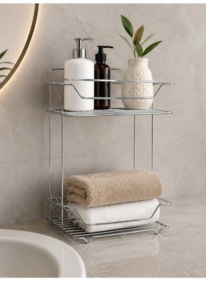 Elegant 2-Tier Metal Bathroom Organizer – Modern & Space-Saving Design Silver