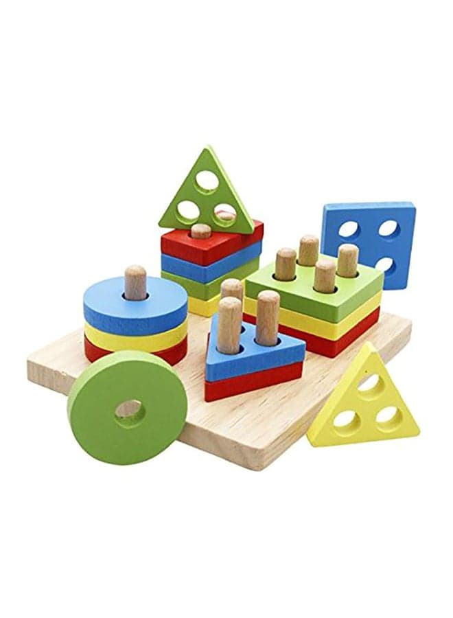 Wooden Educational Multicolour Shape Recognition Stacking Block Set For Baby 6.3x5.31x2.76inch