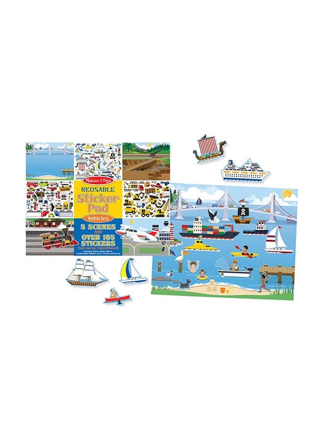 Melissa & Doug Reusable Sticker Pad Vehicles – Over 165 Reusable Cling-Style Stickers with Five Fold-Out Scenes (Airport, Roadway, Harbor, Train, Construction) for Creative Travel Play | MD4199 0.55x14x11inch