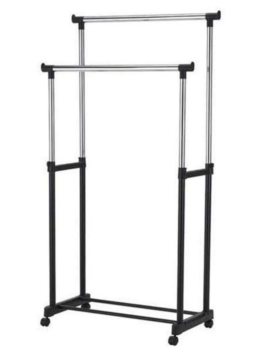 Double Pole Clothes Portable Rack Silver/Black 84.5x43cm