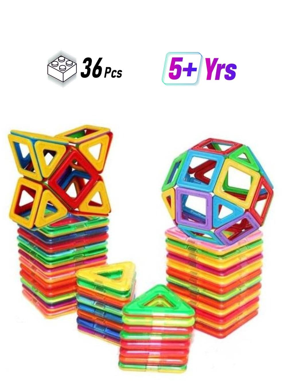 PSLMT566 36-Piece Educational Magnetic Colorful Tiles Set 36 5+ Years