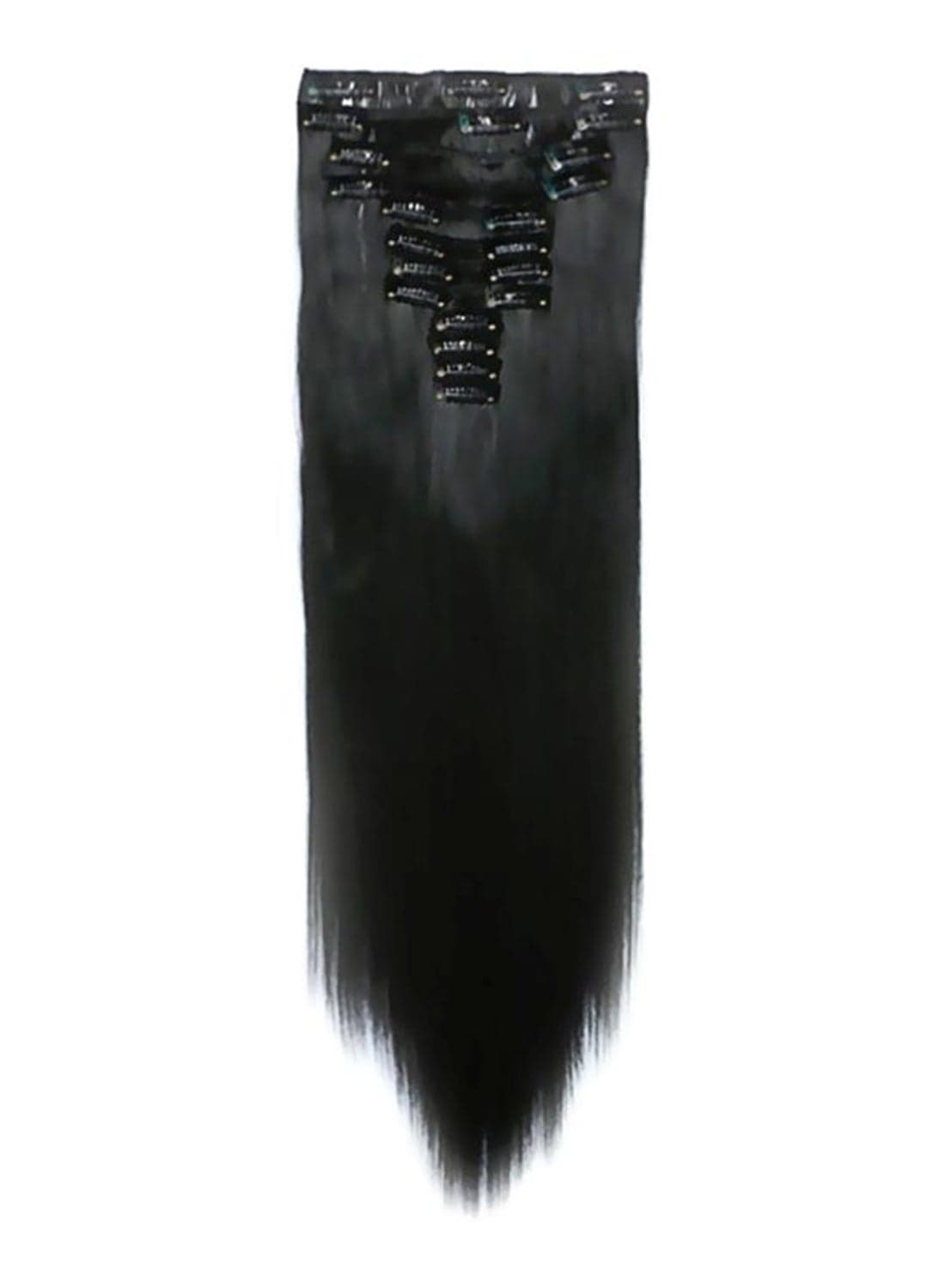 12-Piece Long Straight Natural Hair Extension Wig Set Black 60cm