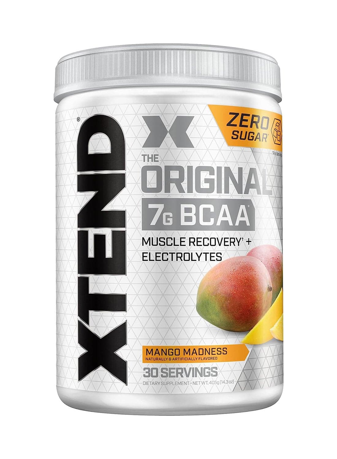 Xtend No Suger The Original 7G Bcaa Muscle Recovery + Electrolytes Mango Madness Naturally &Artificially Flavored 405 gram 30-Serving