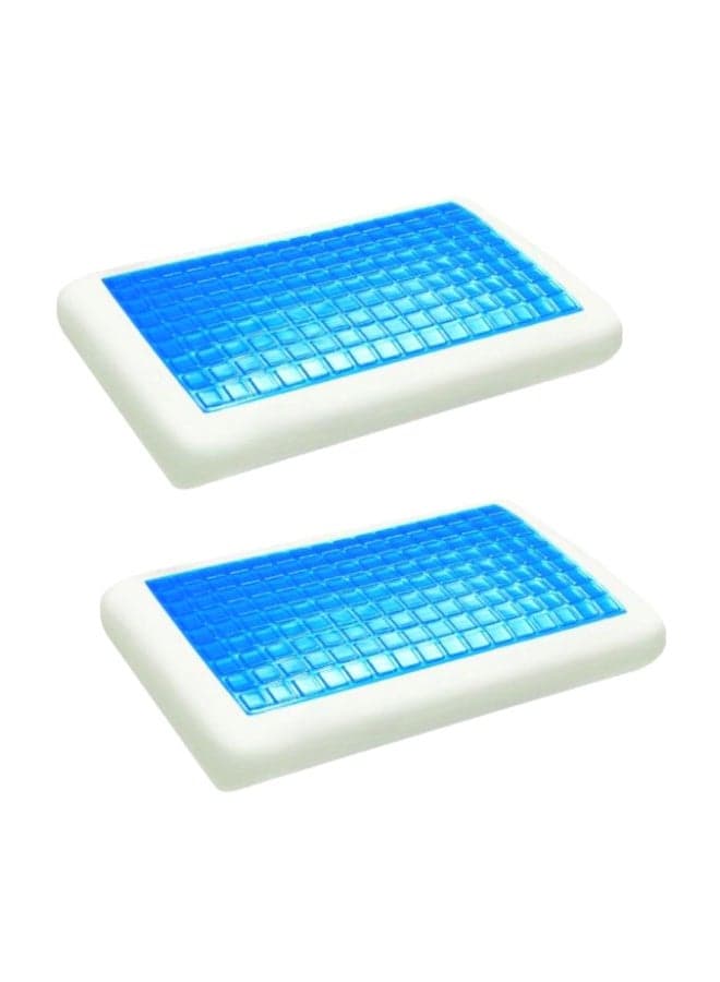 2-Piece Gel Memory Foam Pillow Set Foam Blue/White 40x70cm