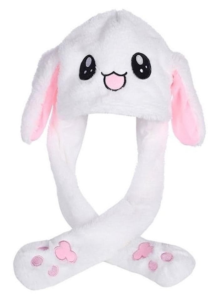 Plush Rabbit Ear Hat White/Pink/Black