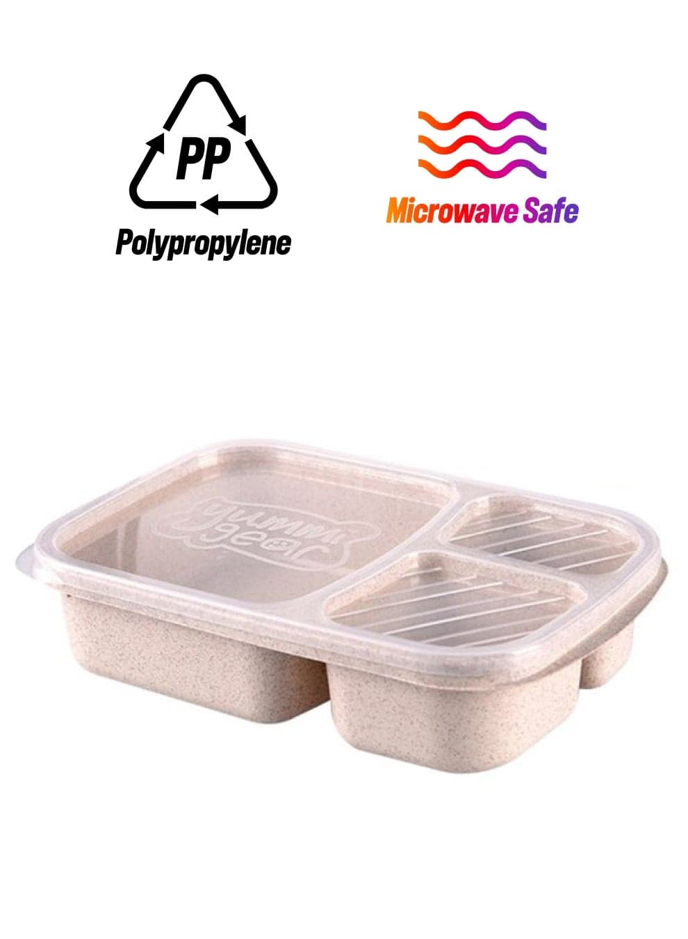 3-Grid Biodegradable Lunch Box Beige