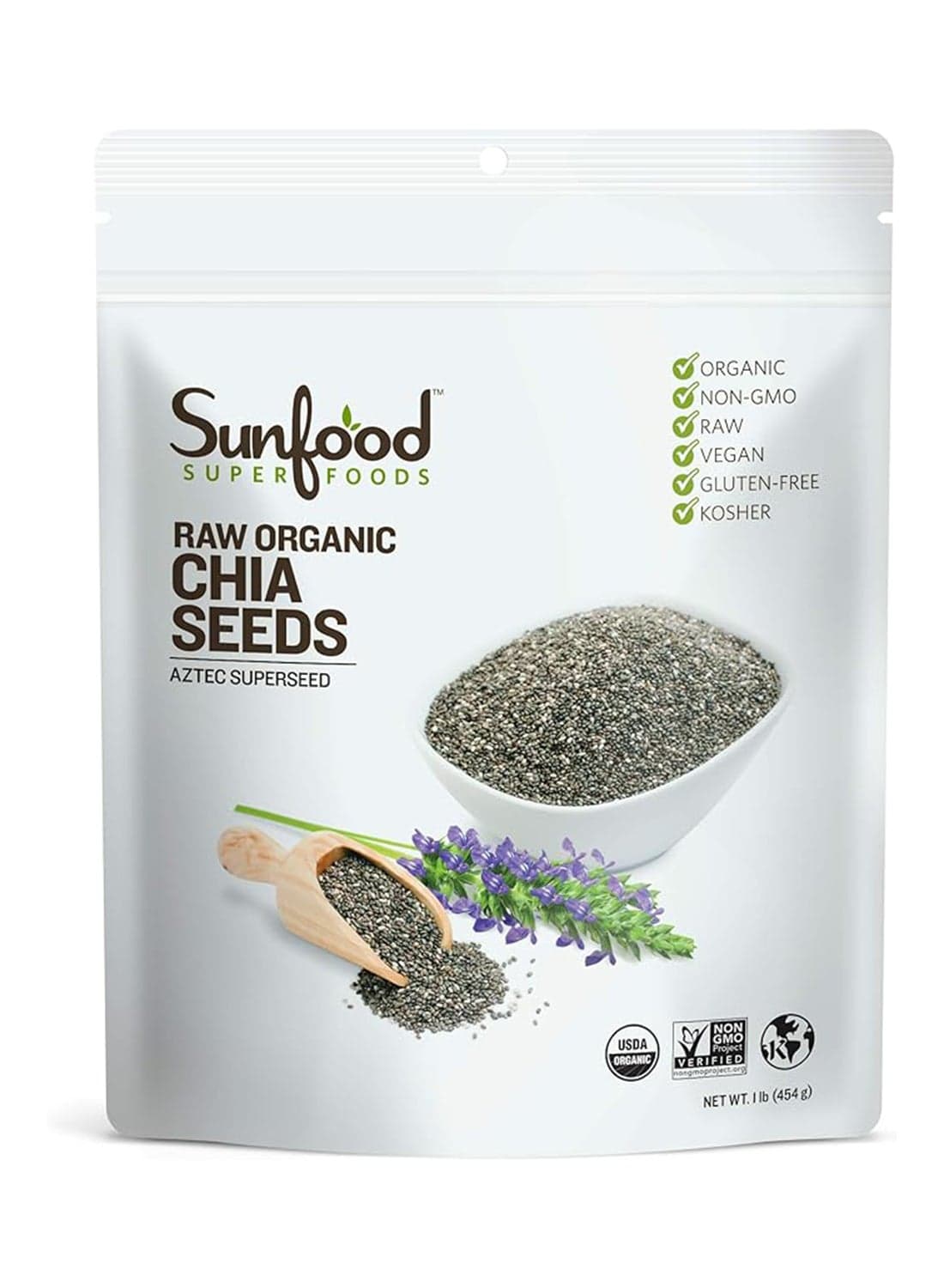Raw Organic Chia Seeds Aztec Superseed Natural Nutty Flavor Raw, Whole And Natural 454G