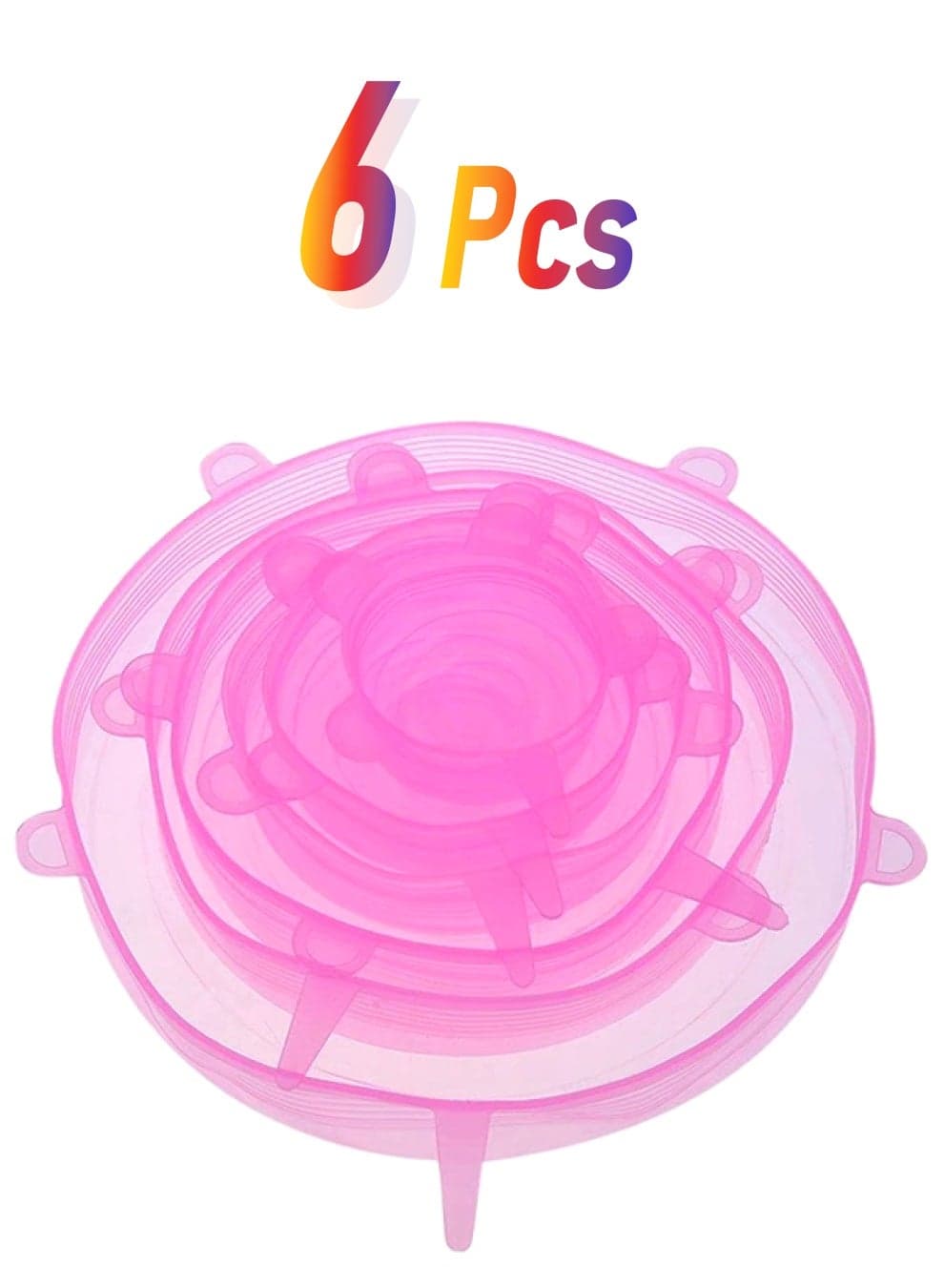 6-Piece Silicone Stretch Lid Cover Set Pink 6 sizesinch