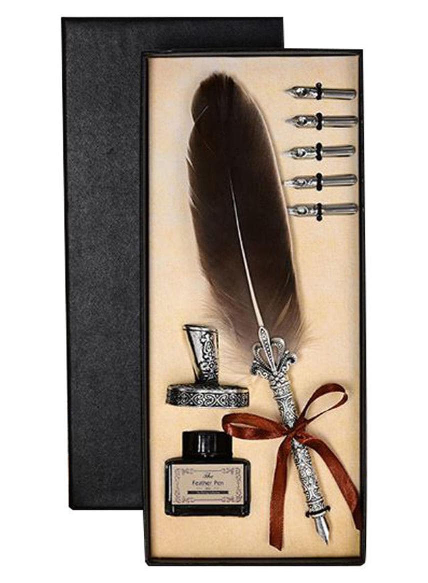 Vintage Feather Quill Dip Ink Pen Set Multicolour