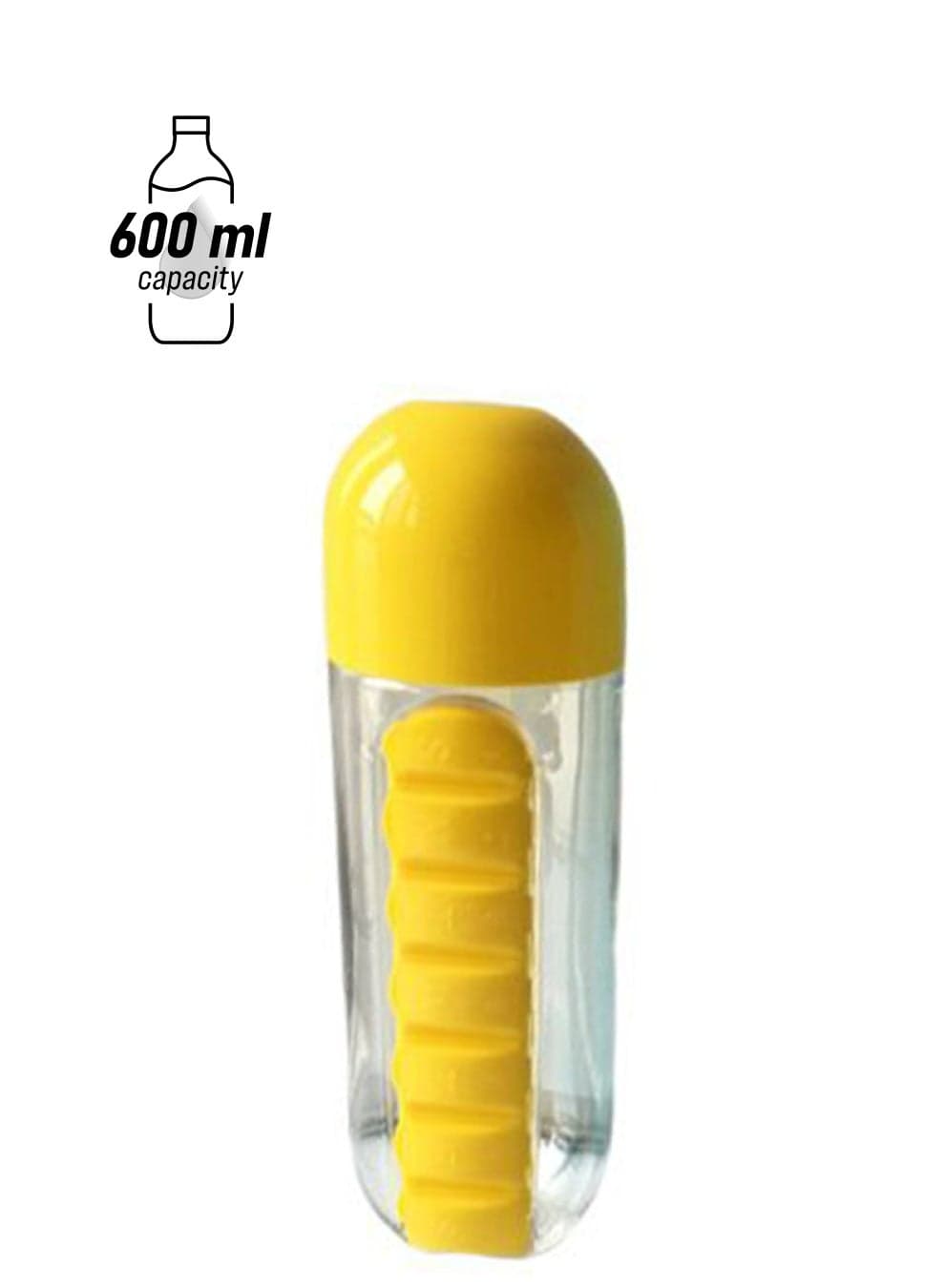Flip Drink Water Bottle With Pill Case Box Yellow 23 x 7.5cm