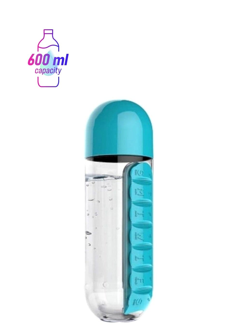 Water Bottle With Pill Organizer Blue/Clear 23x7.5cm