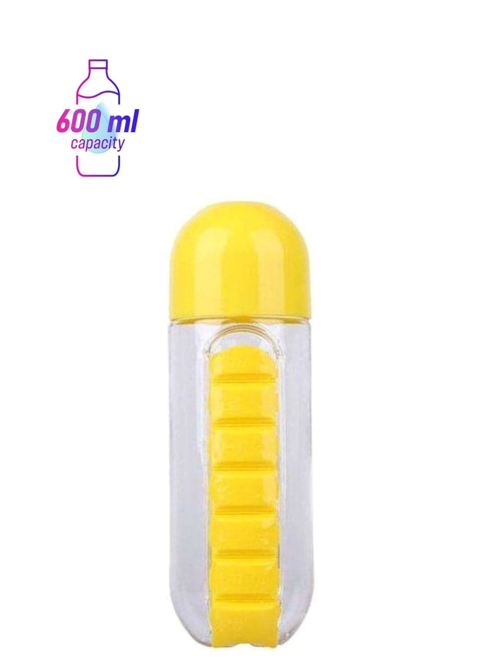 Water Bottle With Pill Organizer Yellow/Clear 600ml