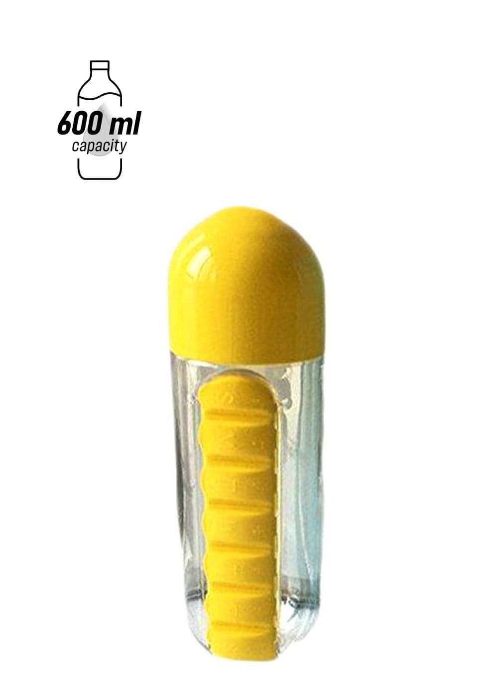 Water Bottle With Pill Box Organizer Yellow/Clear 7.5x23.5cm