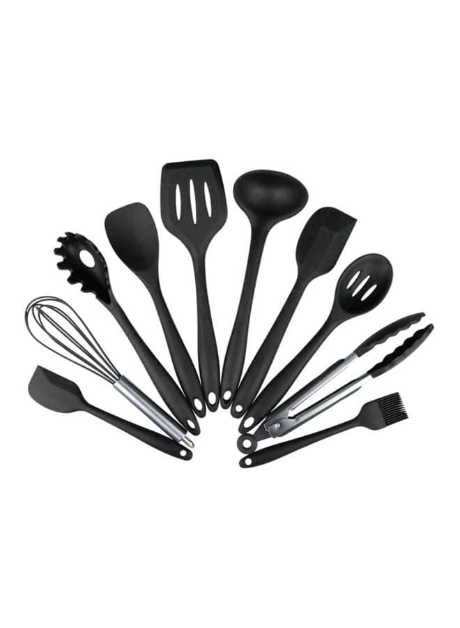 10-Piece Silicone Kitchen Utensils Set Black 31.5x11.2cm