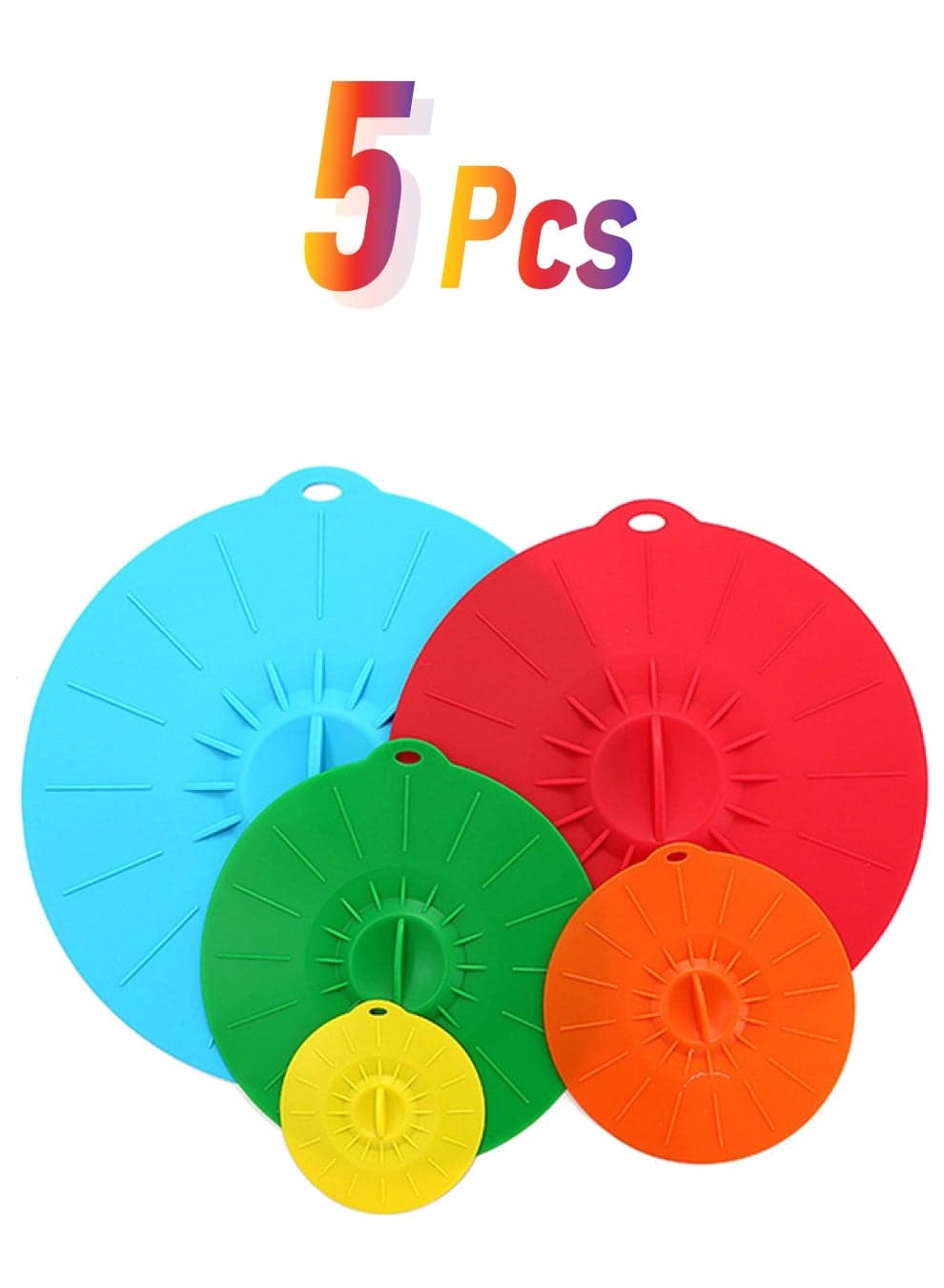5-Piece Silicone Stretch Cover Lid Blue, Red, Green, Orange, Yellow 5-Piece