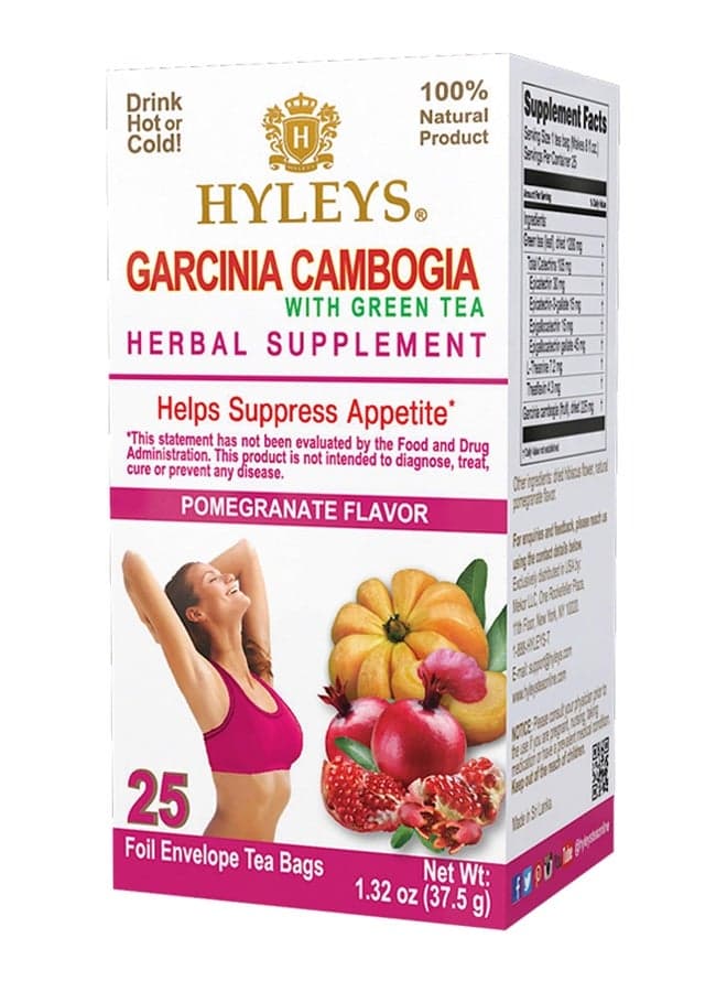 Garcinia Cambogia With Green Tea Pomegranate Flavor 25 Foil Envelope Tea Bags