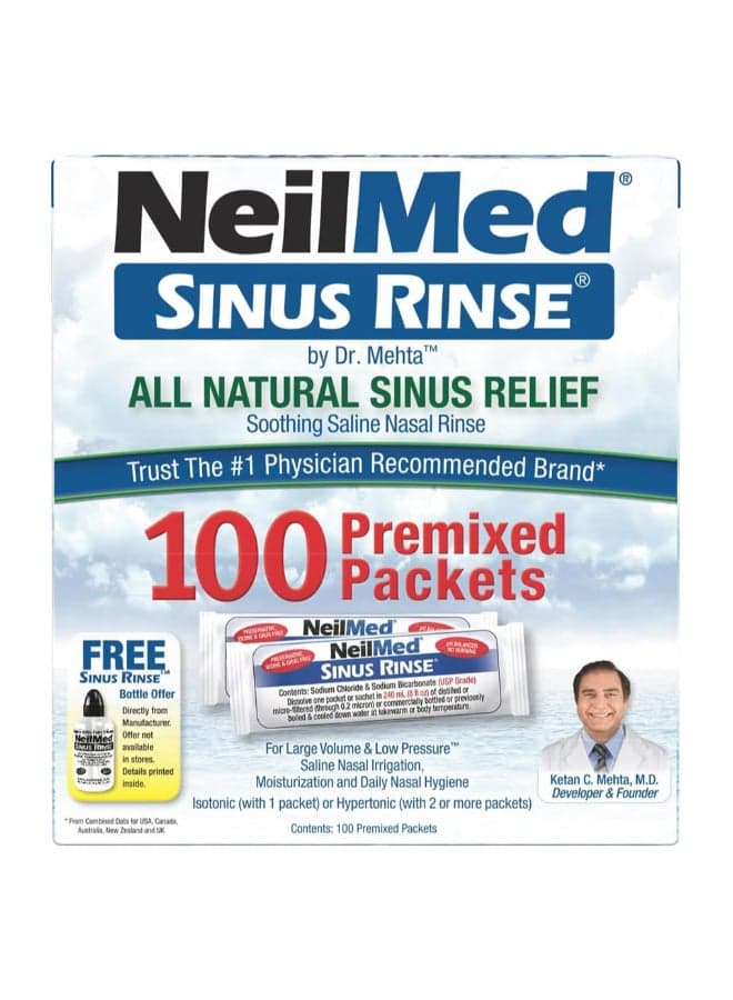 Sinus Rinse All Natural Relief, 100 Premixed Packets Packaging May Vary