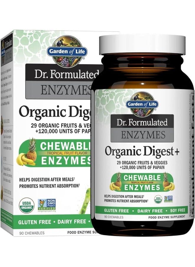 Enzymes, Organic Digest +, Tropical Fruit , 90 Chewables Packaging May Vary