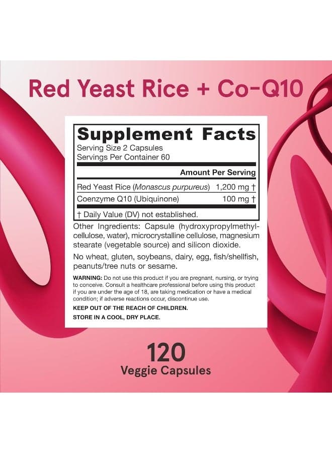 Red Yeast Rice + Co-Q10, 120 Veggie Capsules Packaging May Vary
